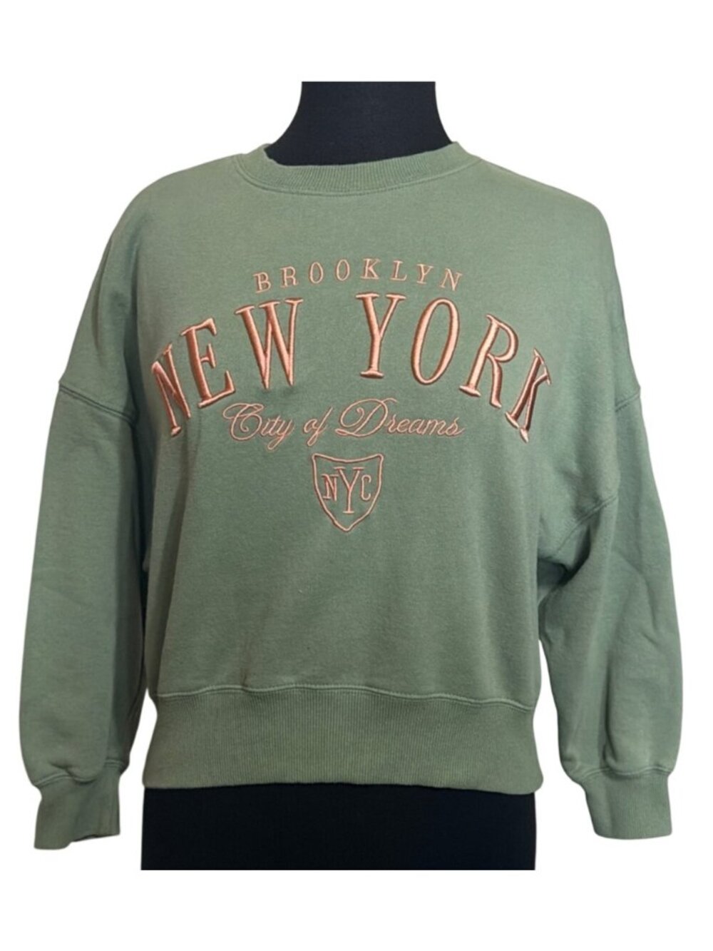 Mighty Fine Brooklyn NY City of Dreams Sage Green Sweatshirt Women's Size XS